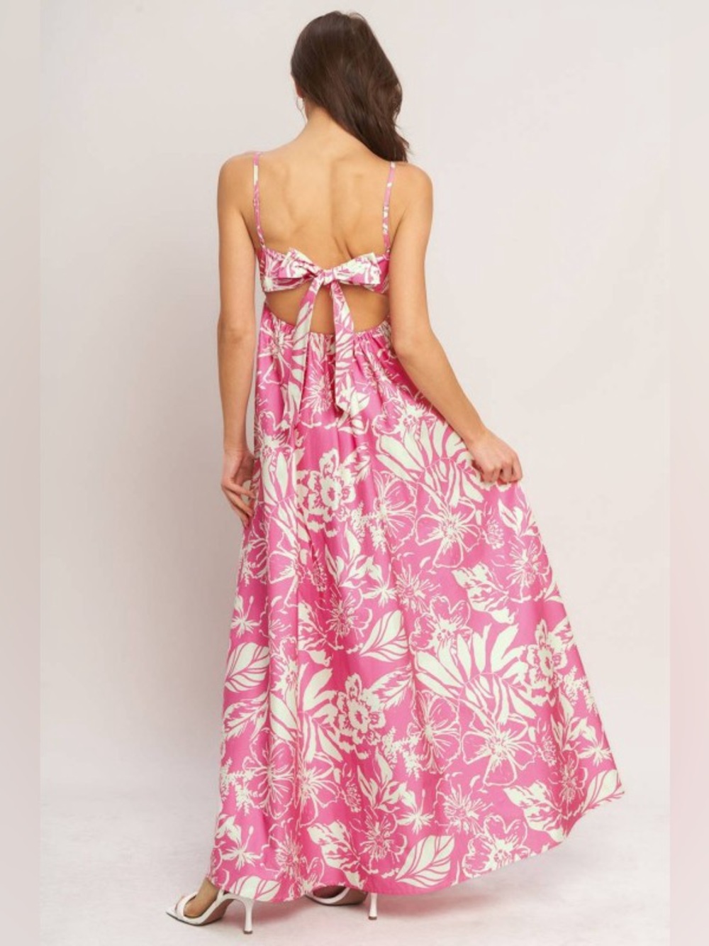 Pink Floral Tie-Back Maxi Dress SUMMER HEAT FLORAL WOVEN MAXI DRESS